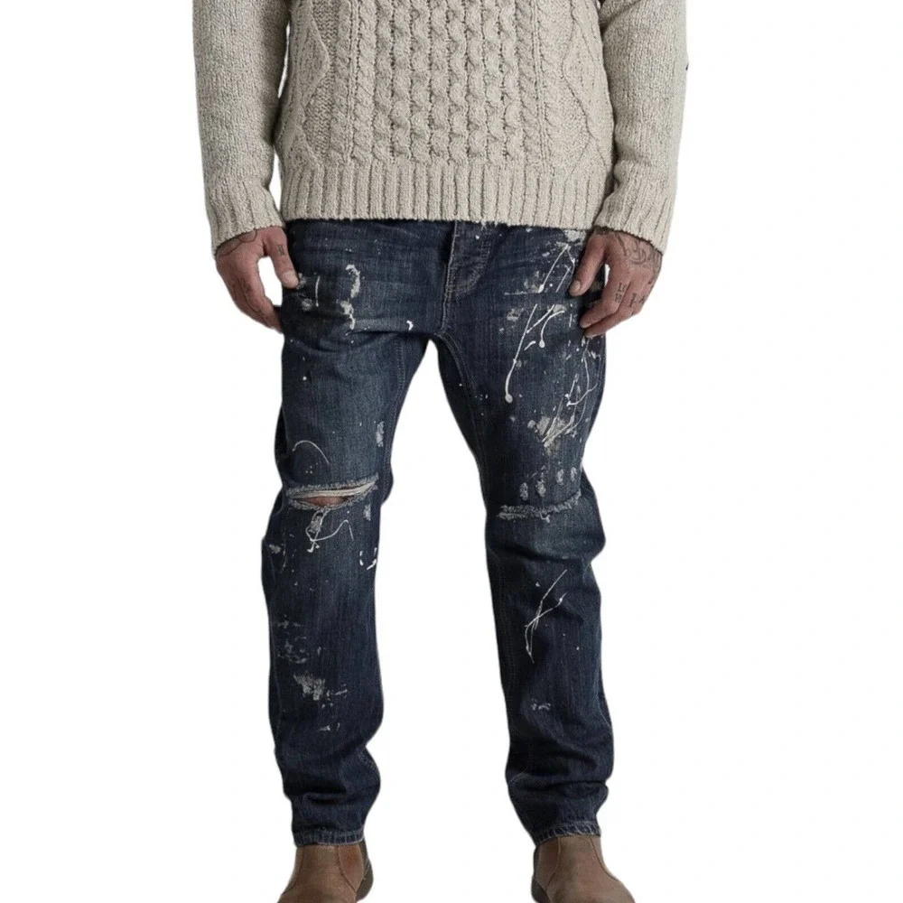 NWT One Teaspoon Mr. Golds Cowboy Paint Splatter Relaxed Fit Jeans Sz 34 X 29 - Picture 1 of 13